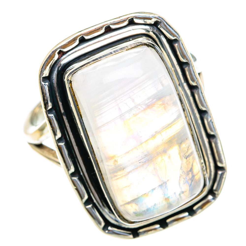 Rainbow Moonstone Rings handcrafted by Anasilvercos - RING82136