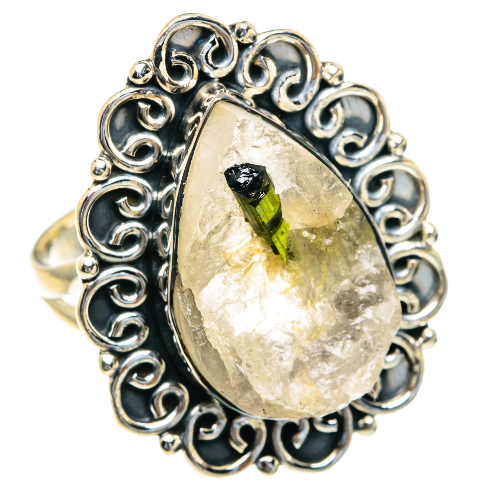 Green Tourmaline In Quartz Rings handcrafted by Anasilvercos - RING82257