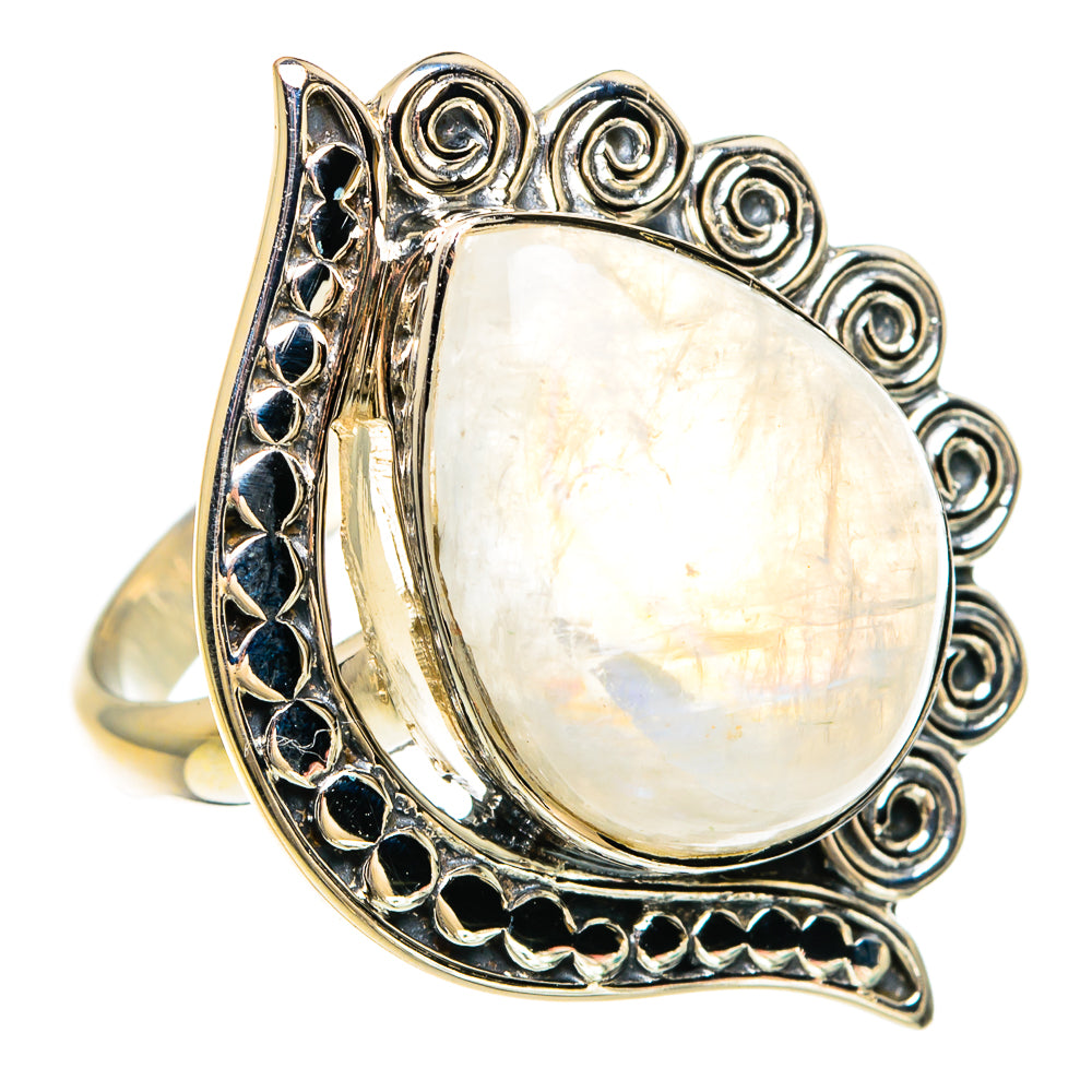 Rainbow Moonstone Rings handcrafted by Anasilvercos - RING82448