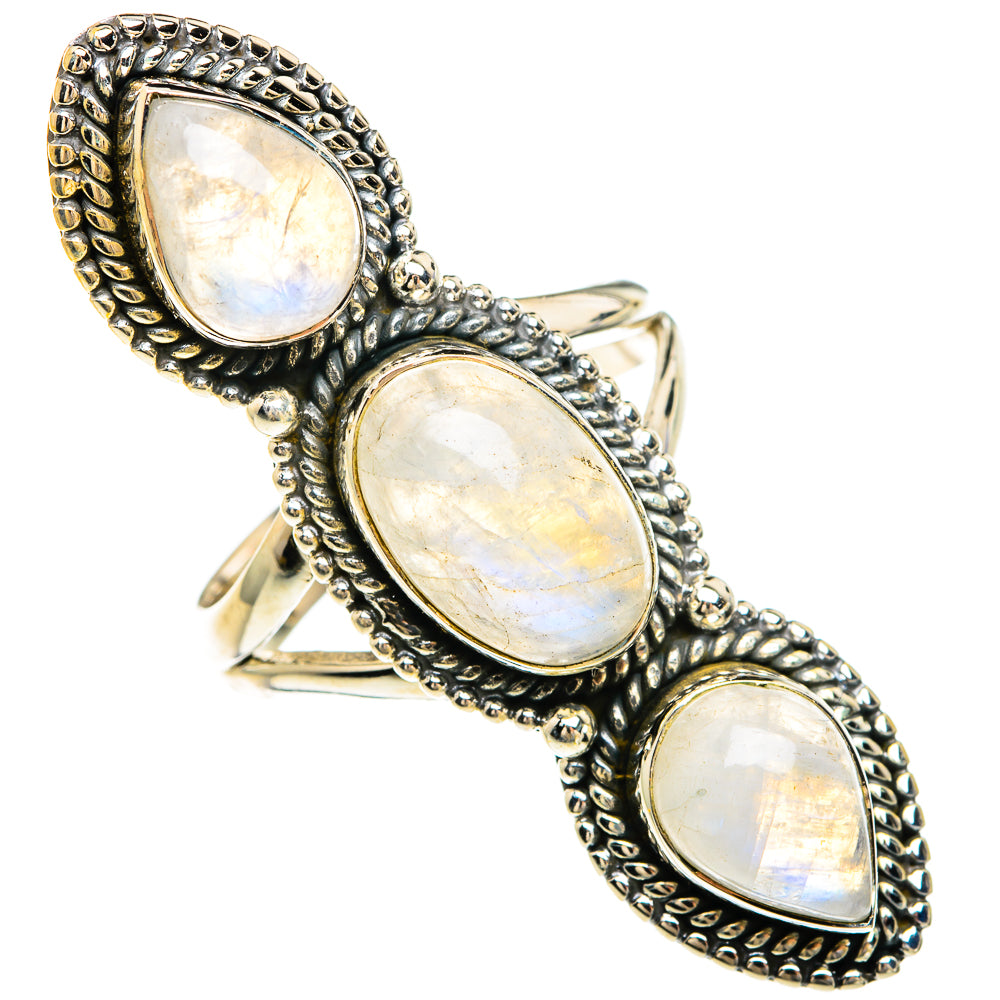 Rainbow Moonstone Rings handcrafted by Anasilvercos - RING82530