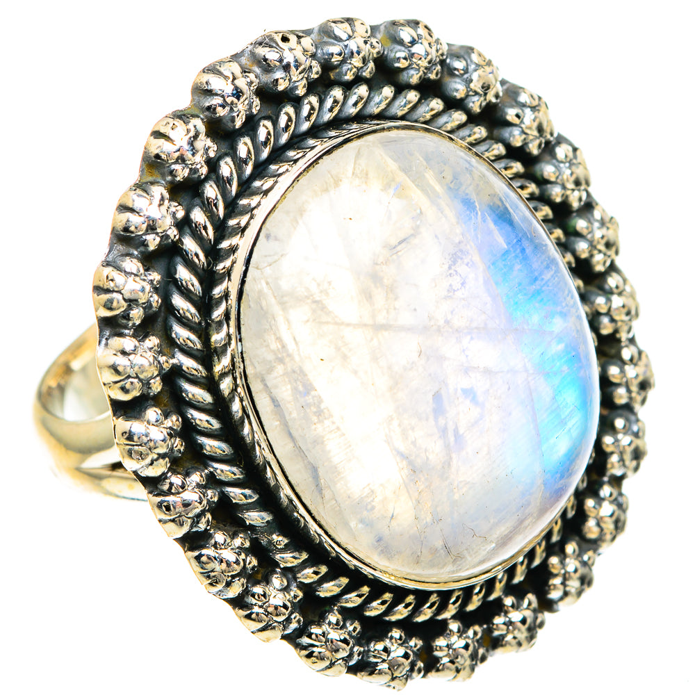 Rainbow Moonstone Rings handcrafted by Anasilvercos - RING82560