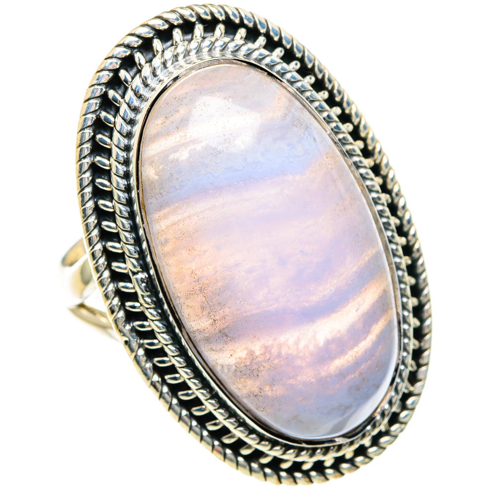 Blue Lace Agate Rings handcrafted by Anasilvercos - RING82603