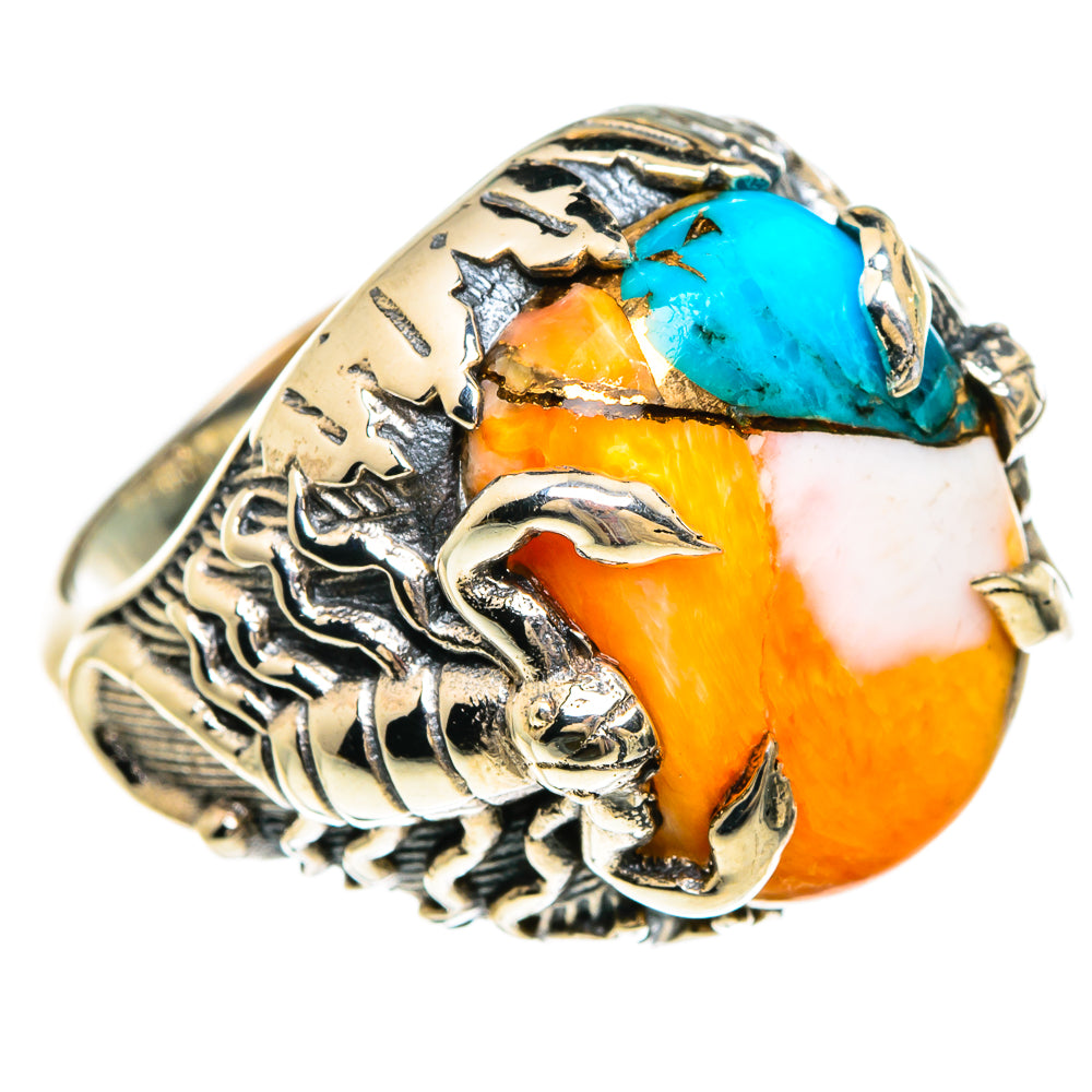 Orange Blue Copper Composite Turquoise Rings handcrafted by Anasilvercos - RING82931