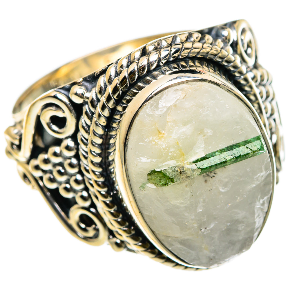 Green Tourmaline In Quartz Rings handcrafted by Anasilvercos - RING83119