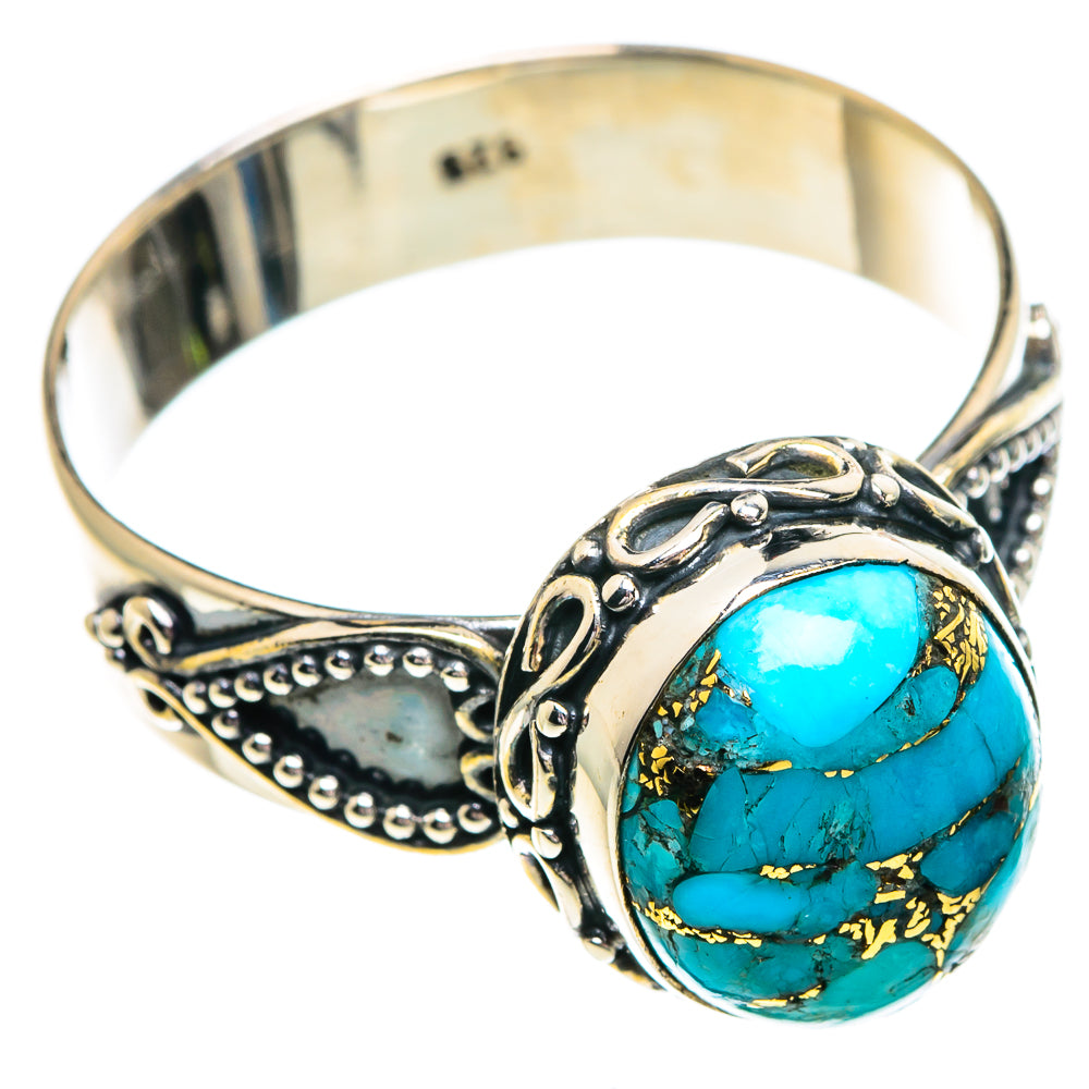 Blue Copper Composite Turquoise Rings handcrafted by Anasilvercos - RING84179