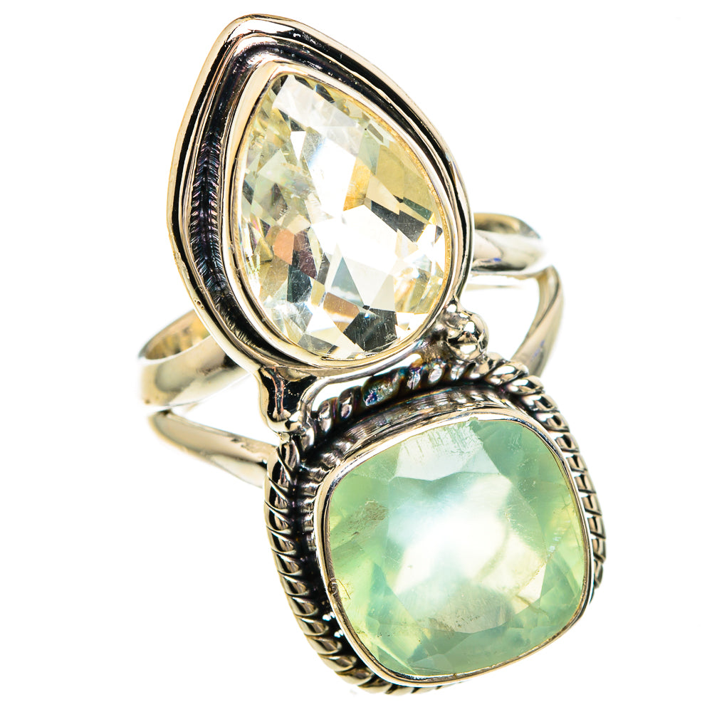 Prehnite, White Quartz Rings handcrafted by Anasilvercos - RING85072