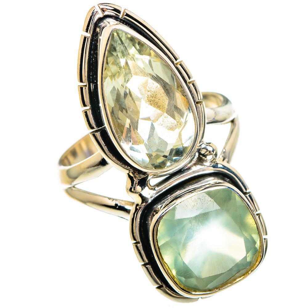 Prehnite, White Quartz Rings handcrafted by Anasilvercos - RING85075