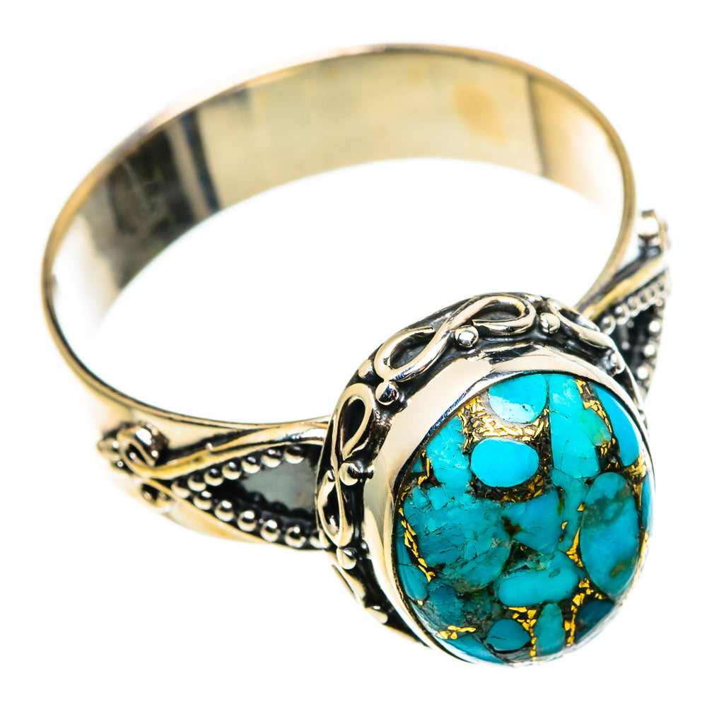 Blue Copper Composite Turquoise Rings handcrafted by Anasilvercos - RING85322