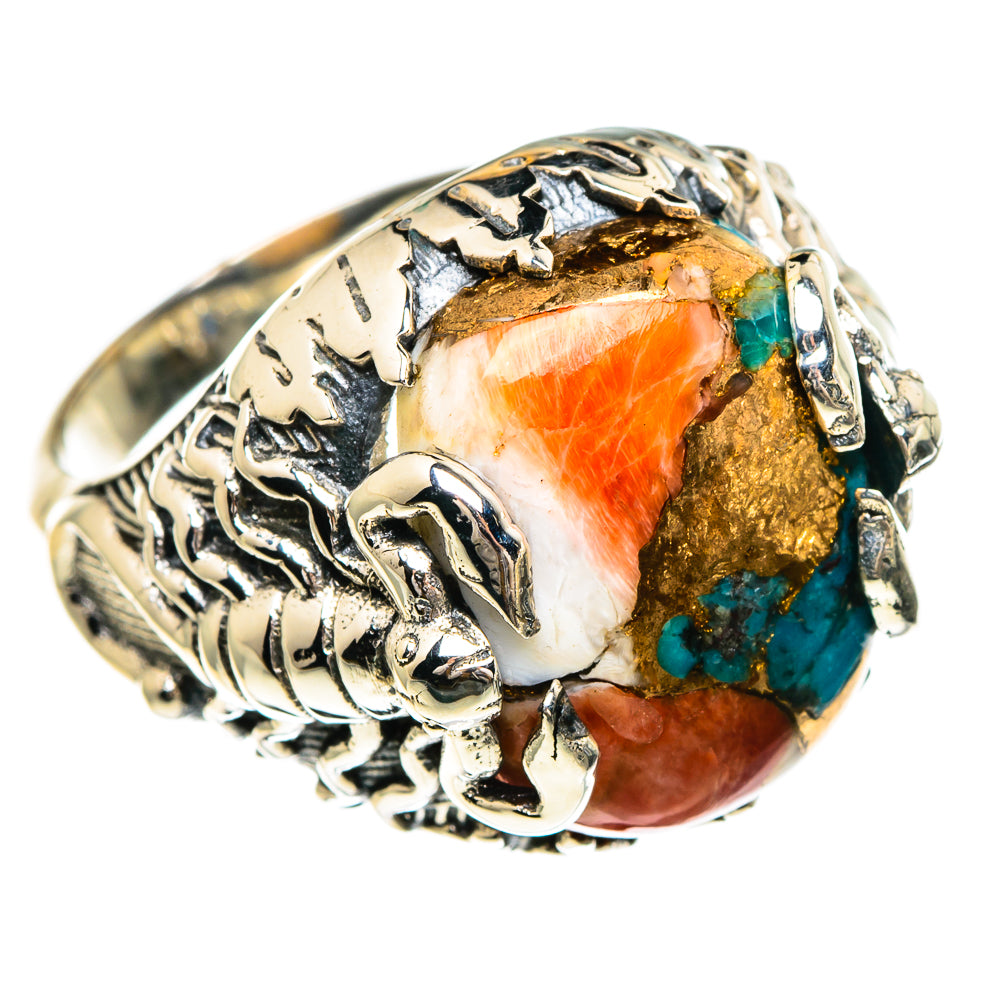 Blue Orange Copper Composite Turquoise Rings handcrafted by Anasilvercos - RING85984