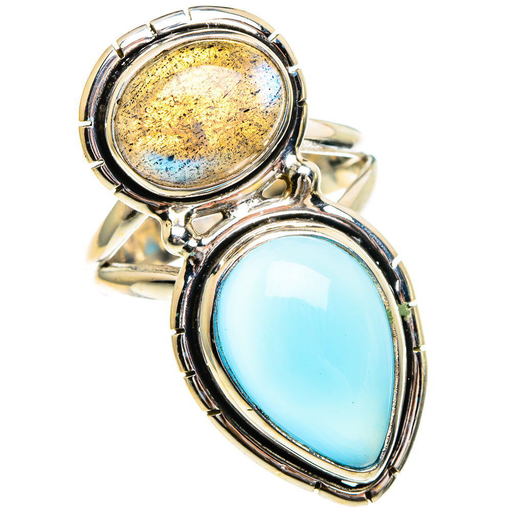 Aqua Chalcedony, Labradorite Rings handcrafted by Anasilvercos - RING86028