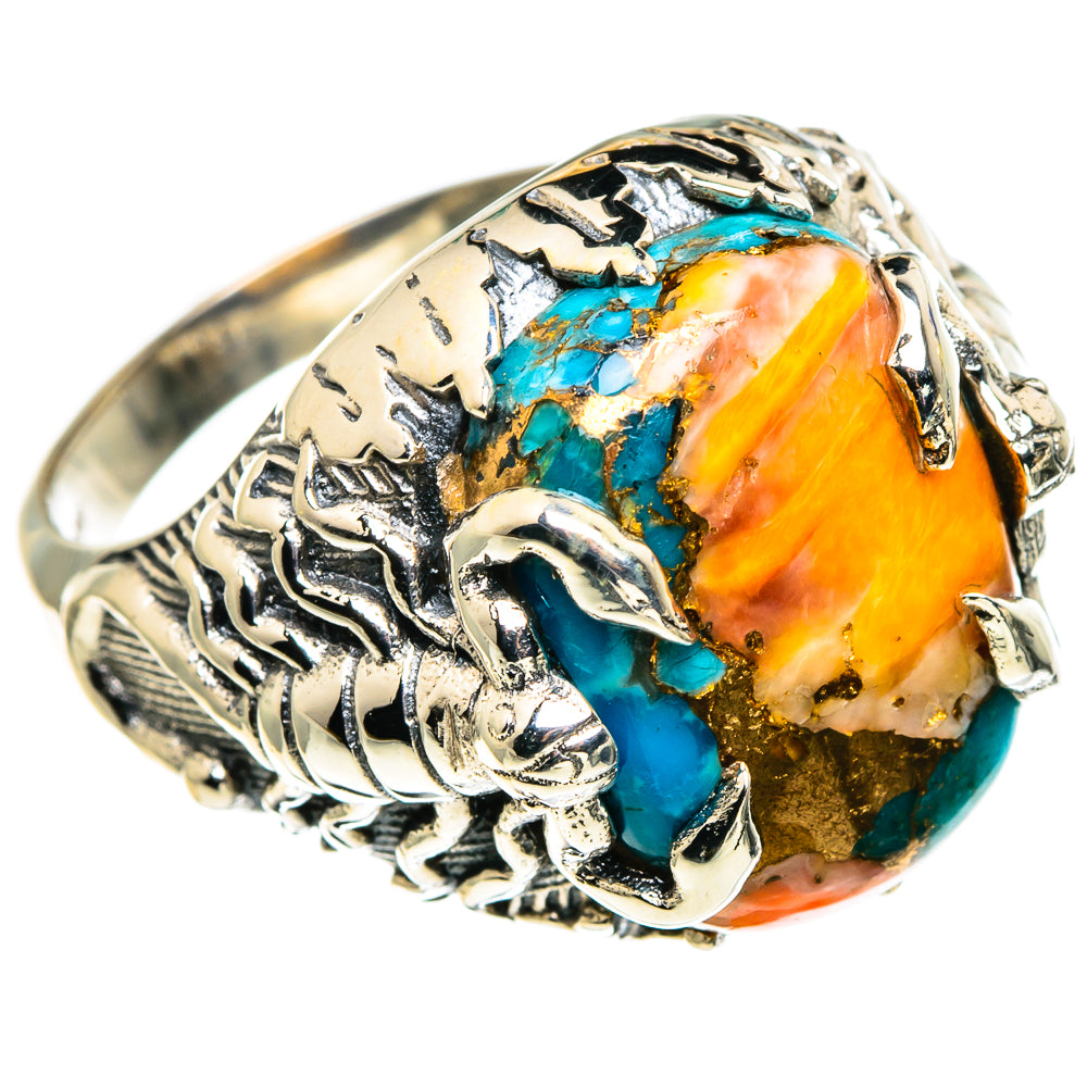 Blue Orange Copper Composite Turquoise Rings handcrafted by Anasilvercos - RING86303