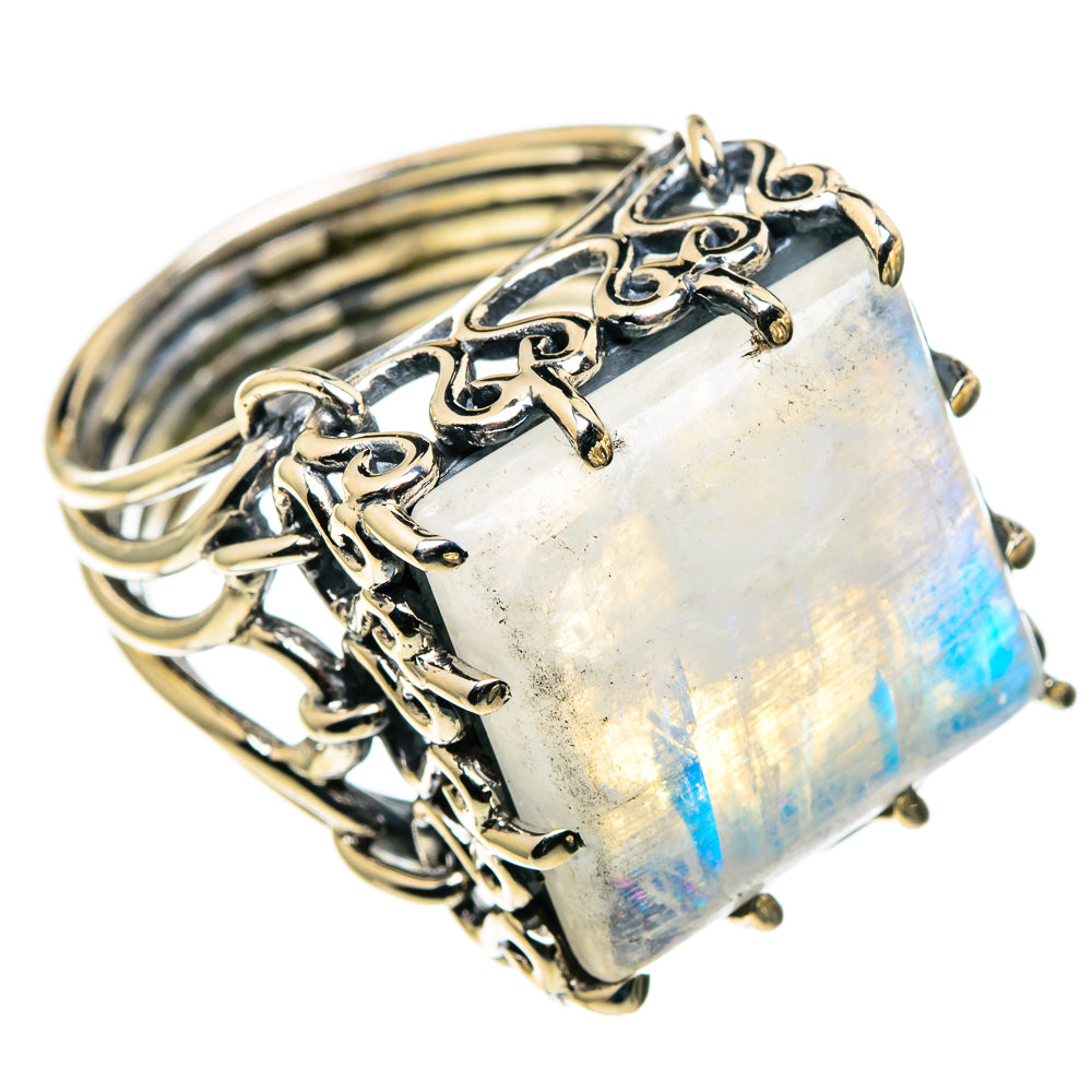 Rainbow Moonstone Rings handcrafted by Anasilvercos - RING86607
