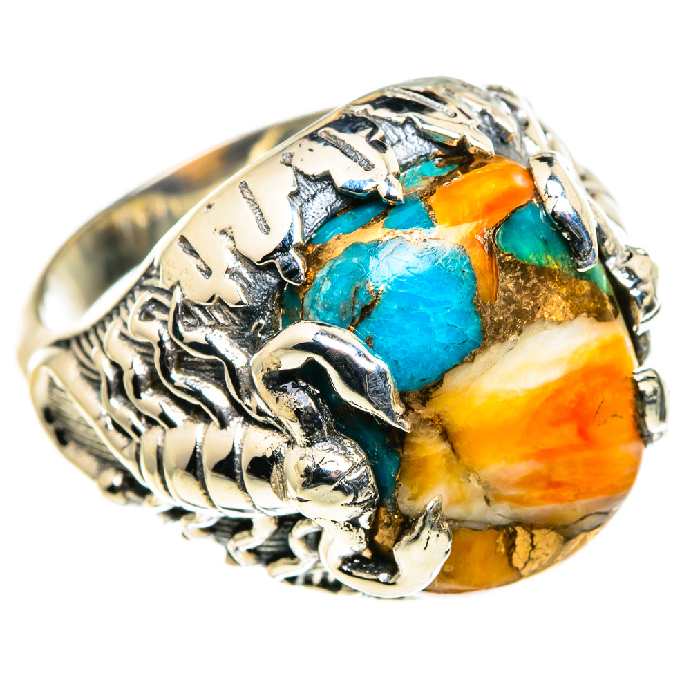 Blue Orange Copper Composite Turquoise Rings handcrafted by Anasilvercos - RING86645
