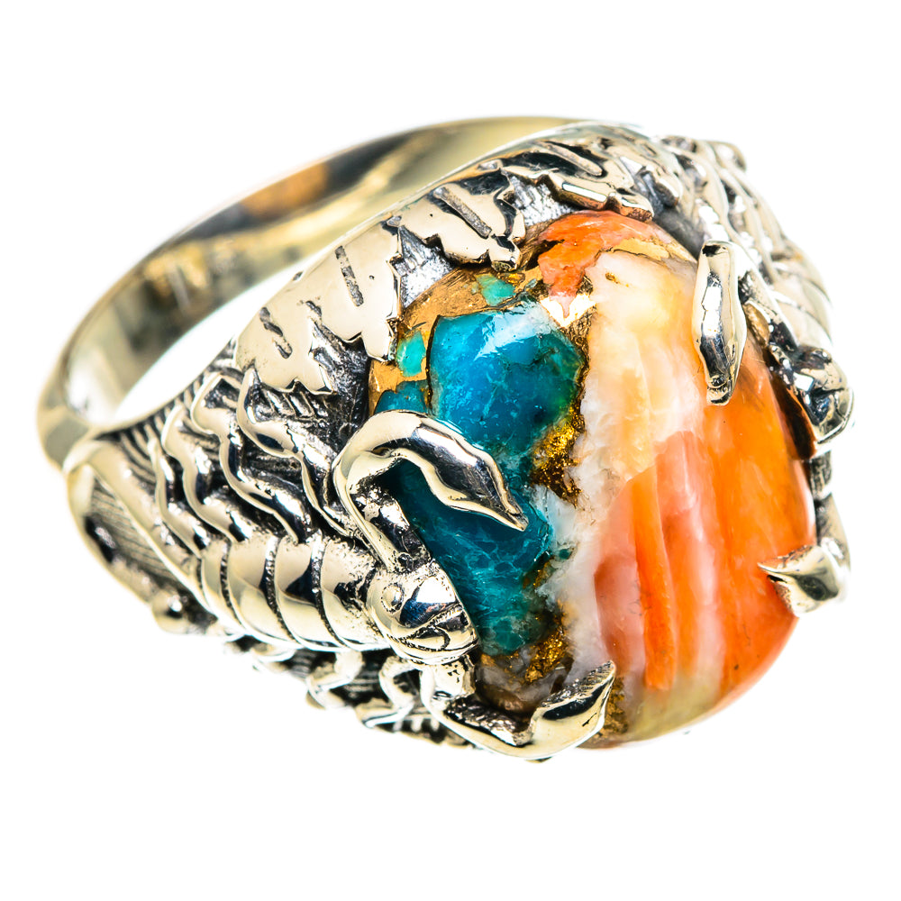 Blue Orange Copper Composite Turquoise Rings handcrafted by Anasilvercos - RING86679