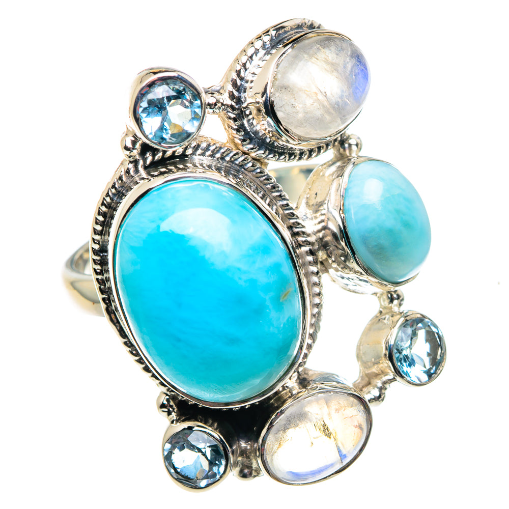 Larimar, Rainbow Moonstone, Blue Topaz Rings handcrafted by Anasilvercos - RING87348