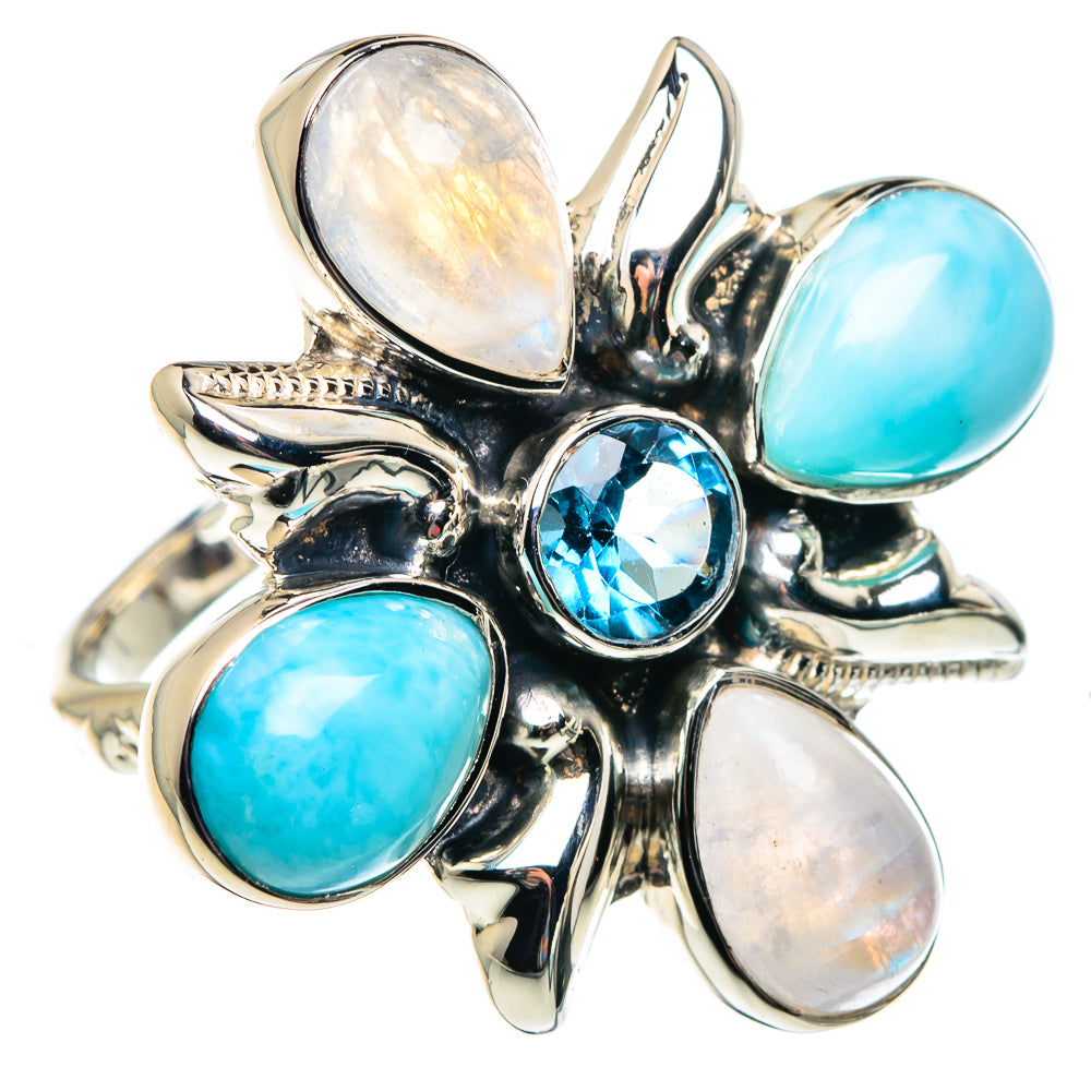Larimar, Rainbow Moonstone, Blue Topaz Rings handcrafted by Anasilvercos - RING87353