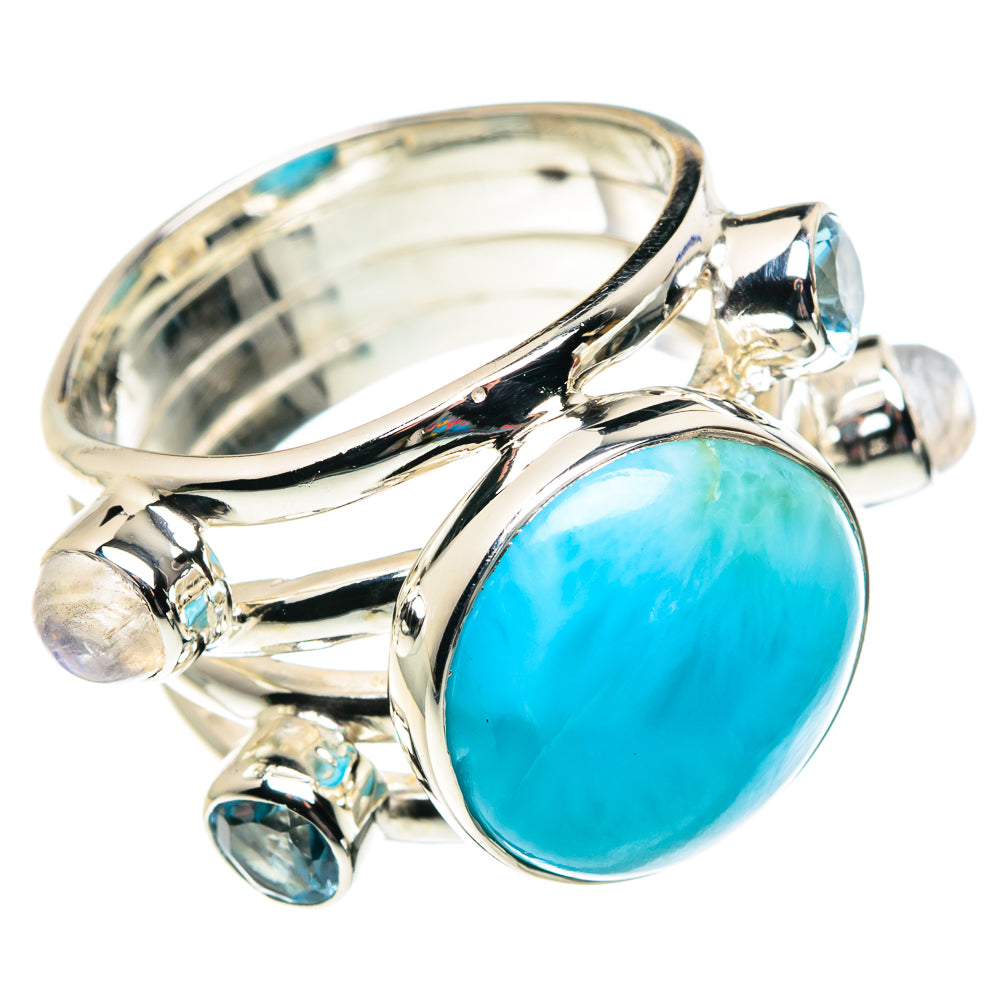 Larimar, Rainbow Moonstone, Blue Topaz Rings handcrafted by Anasilvercos - RING87359