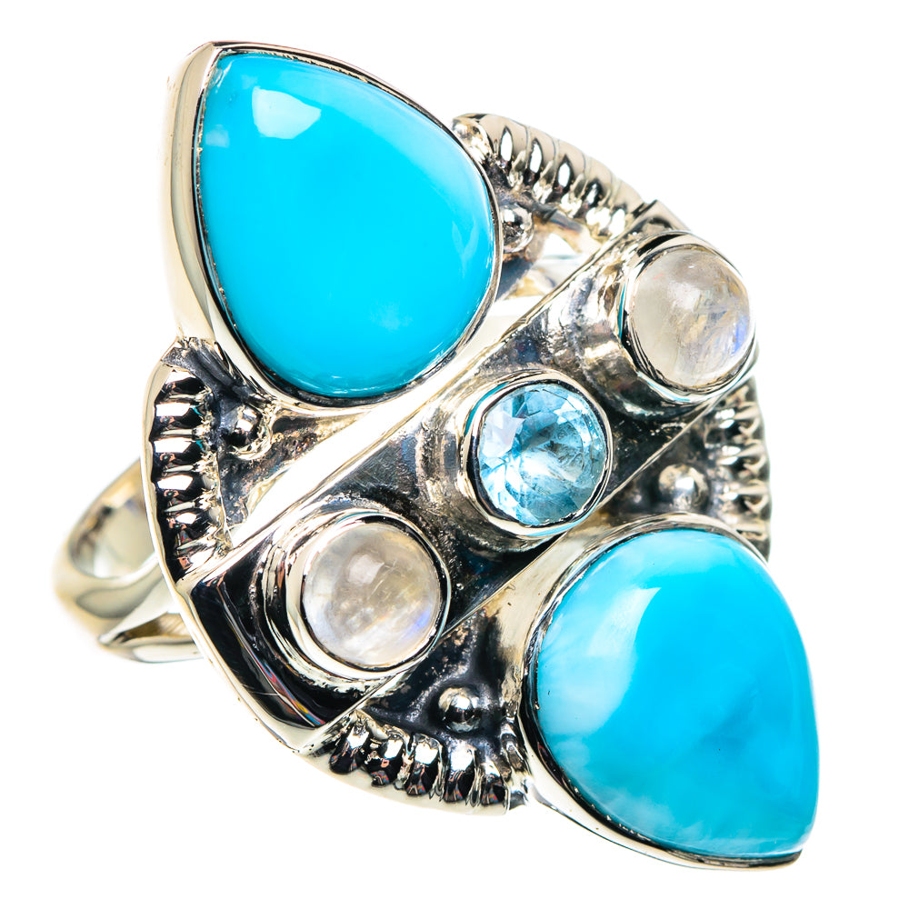 Larimar, Rainbow Moonstone, Blue Topaz Rings handcrafted by Anasilvercos - RING87366