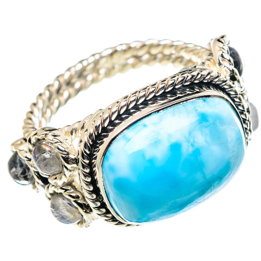 Larimar, Rainbow Moonstone Rings handcrafted by Anasilvercos - RING87373