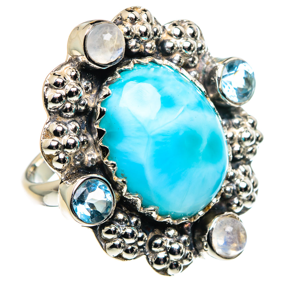 Larimar, Rainbow Moonstone, Blue Topaz Rings handcrafted by Anasilvercos - RING87376