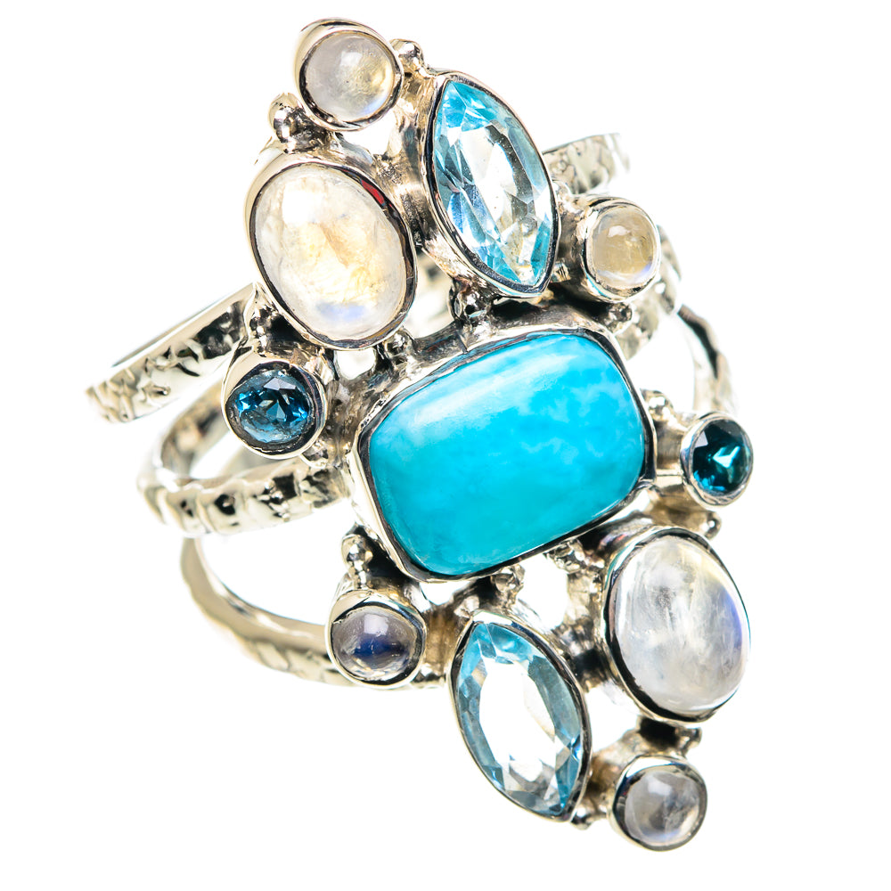 Larimar, Rainbow Moonstone, Blue Topaz Rings handcrafted by Anasilvercos - RING87398