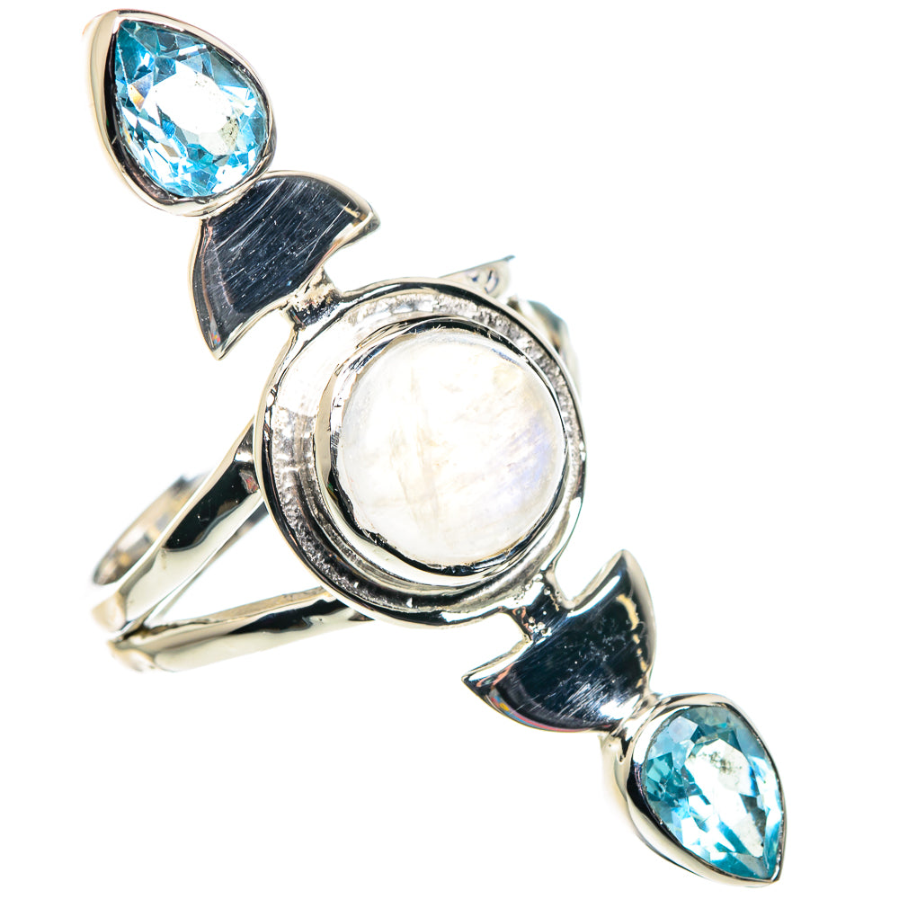 Rainbow Moonstone, Blue Topaz Rings handcrafted by Anasilvercos - RING87418