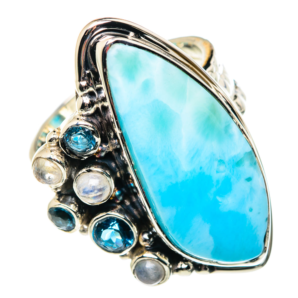 Larimar, Rainbow Moonstone, Blue Quartz Rings handcrafted by Anasilvercos - RING87419
