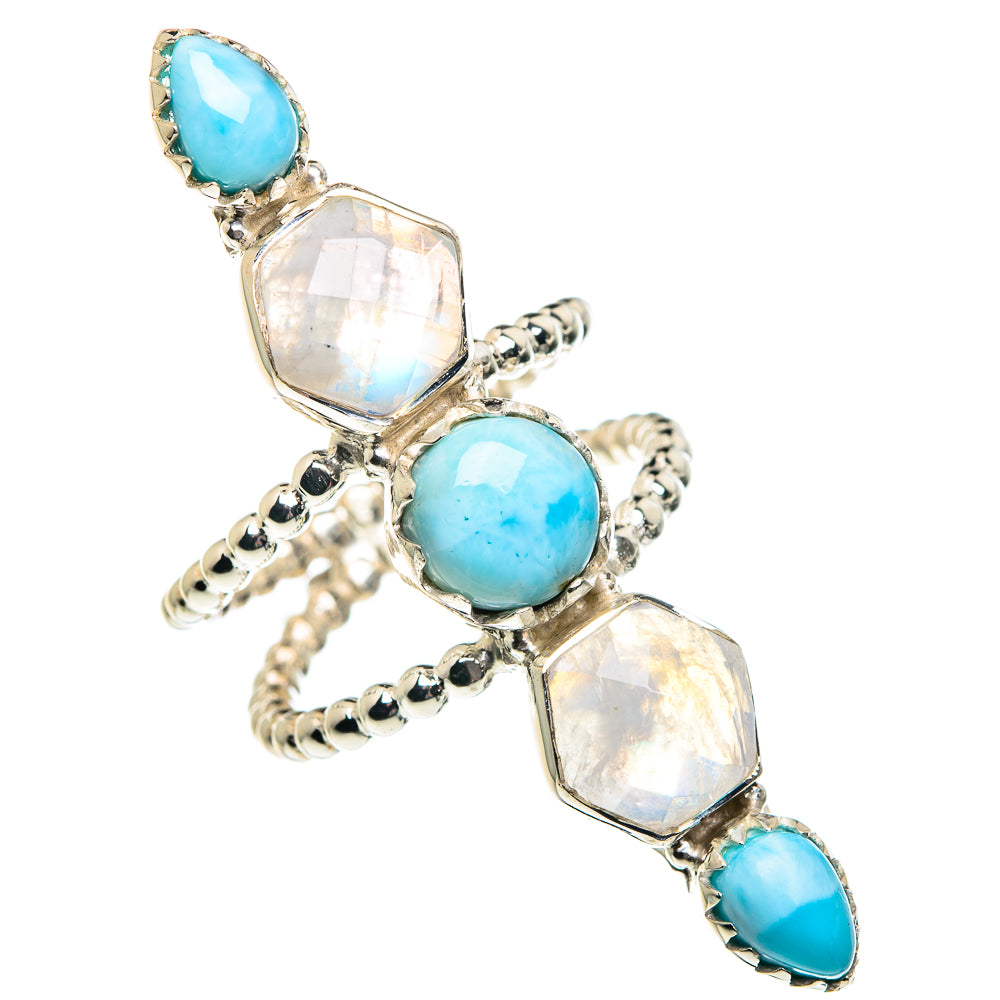 Larimar, Rainbow Moonstone Rings handcrafted by Anasilvercos - RING87425