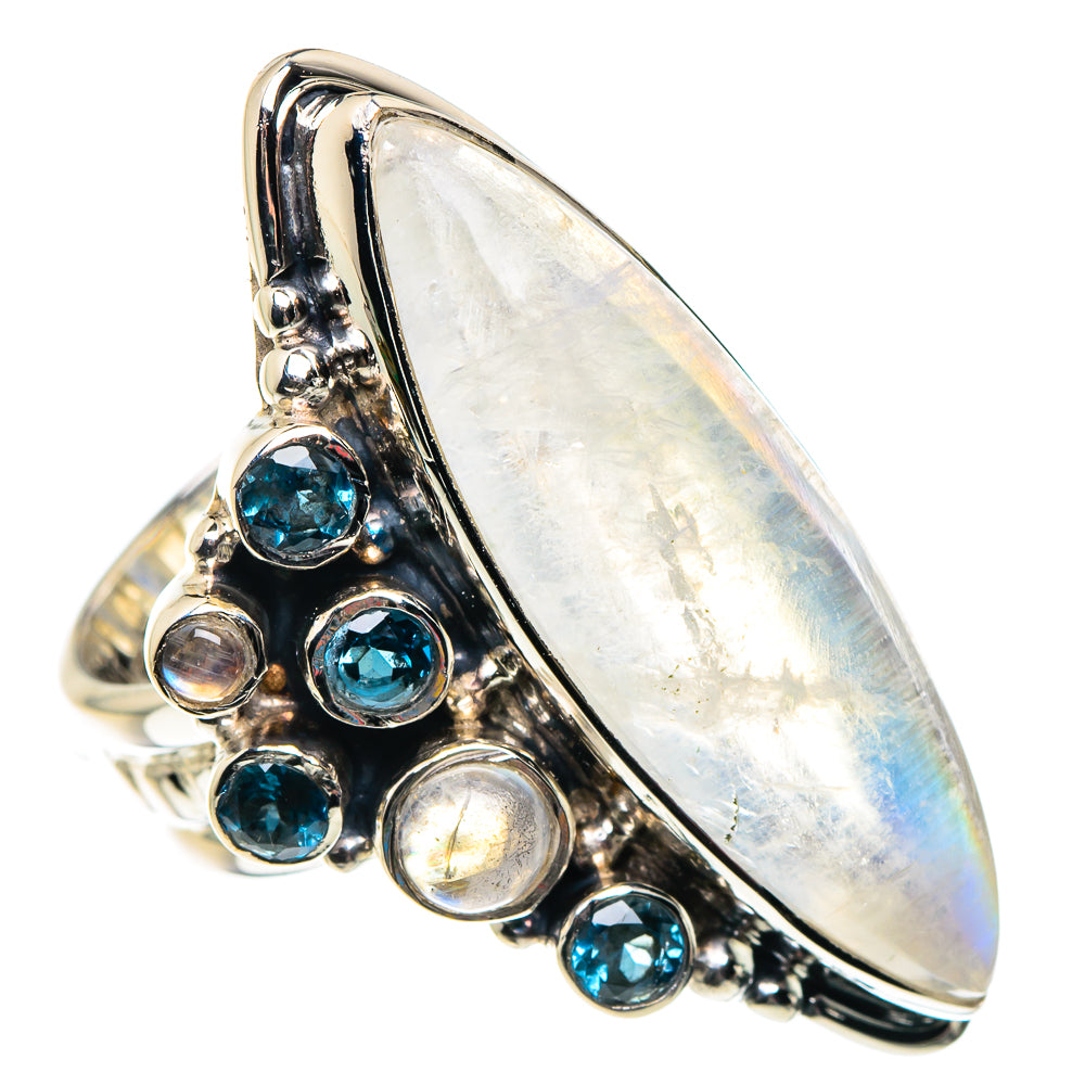 Rainbow Moonstone, Blue Quartz Rings handcrafted by Anasilvercos - RING87434