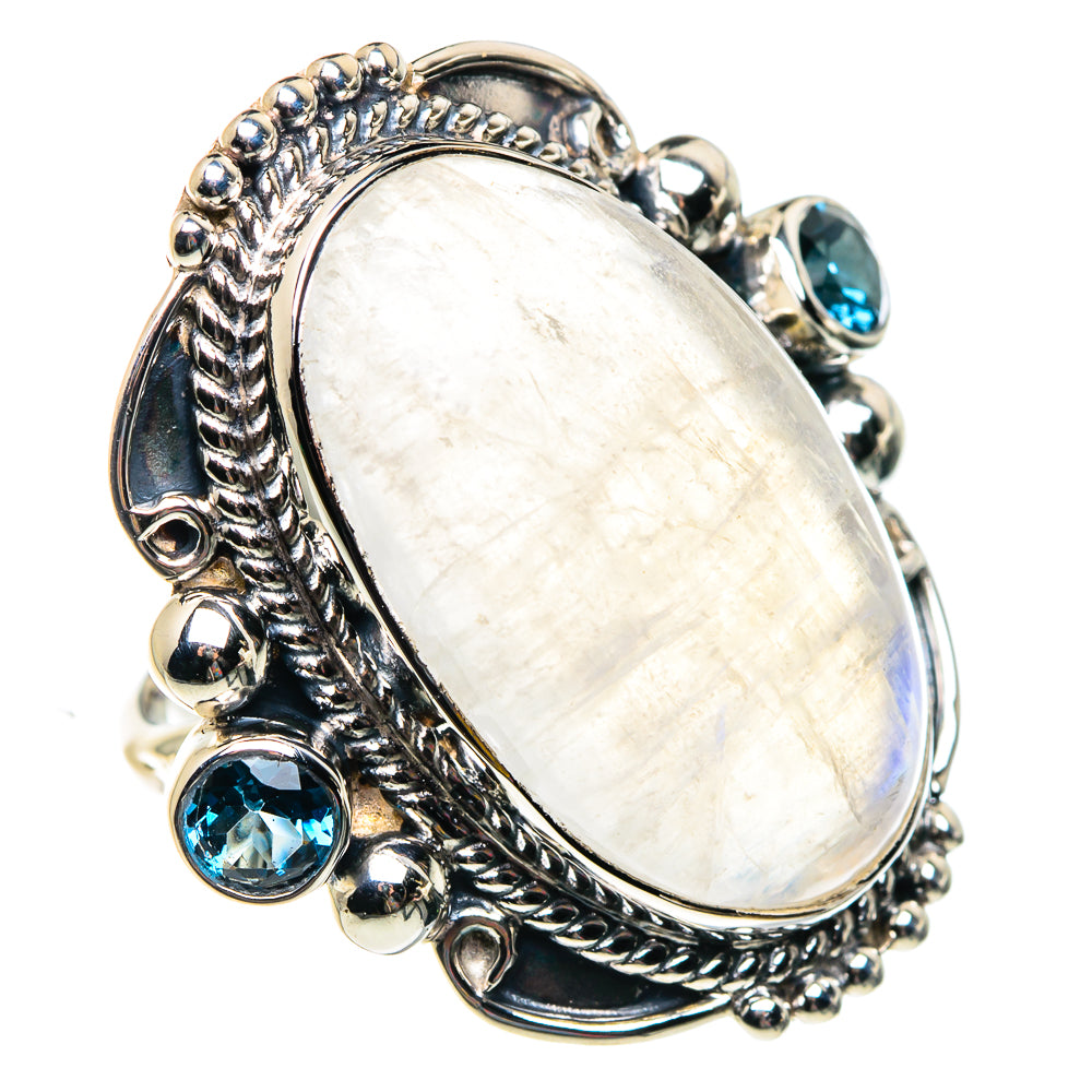 Rainbow Moonstone, Blue Quartz Rings handcrafted by Anasilvercos - RING87436