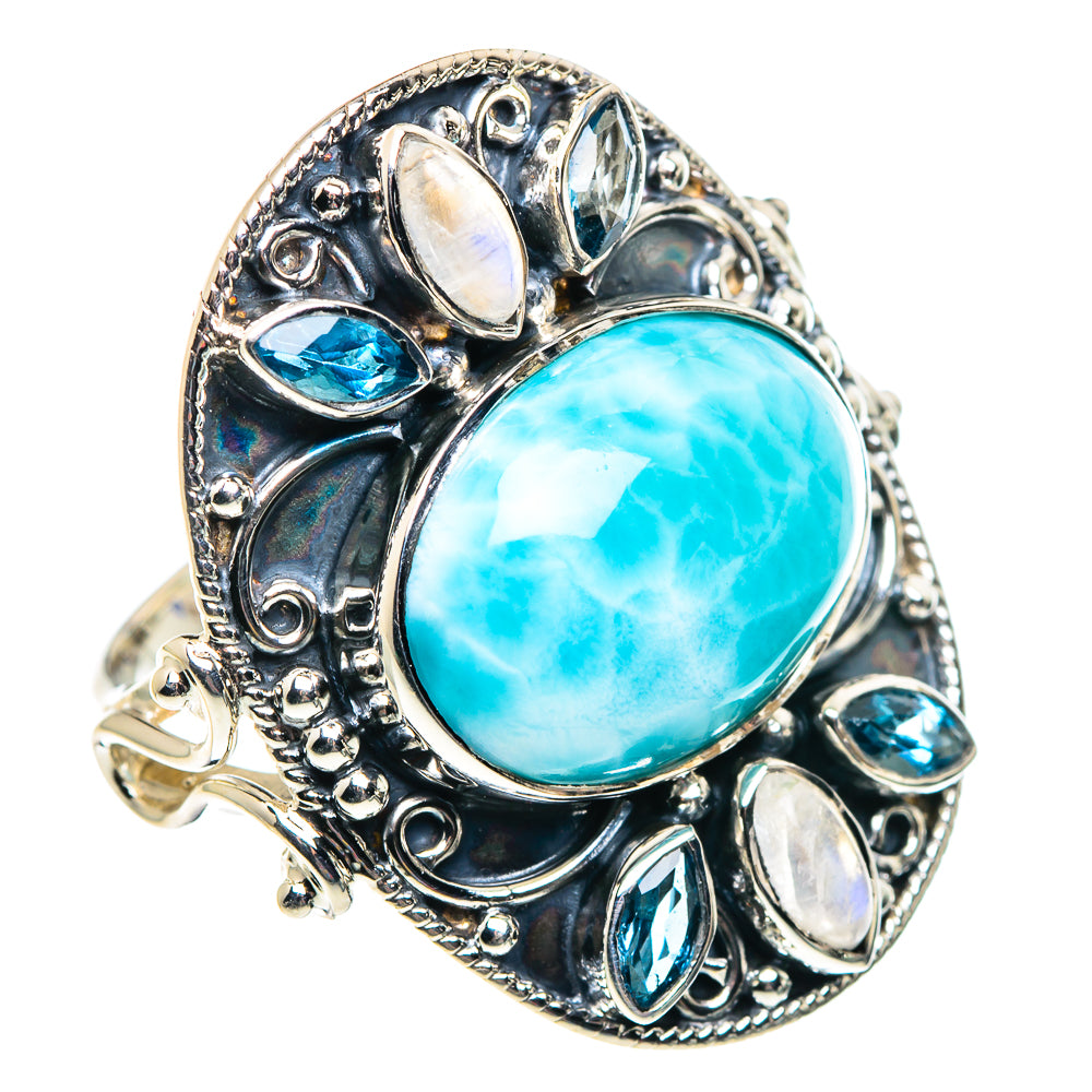 Larimar, Rainbow Moonstone, Blue Topaz Rings handcrafted by Anasilvercos - RING87444