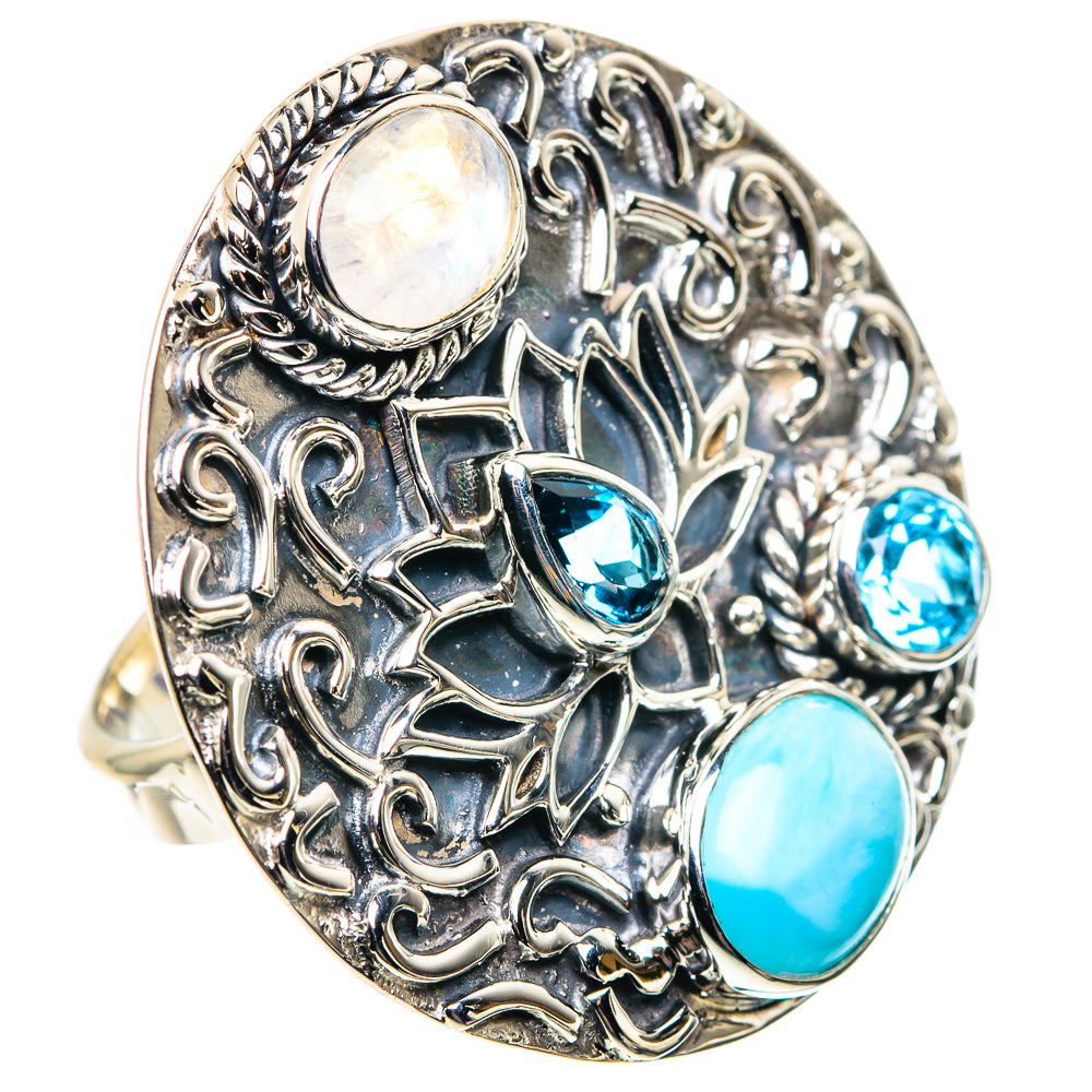 Larimar, Rainbow Moonstone, Blue Quartz Rings handcrafted by Anasilvercos - RING87462