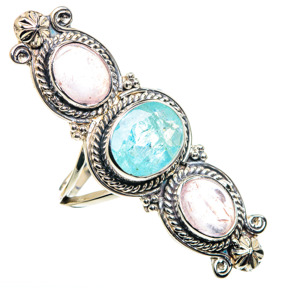 Aquamarine, Pink Tourmaline Rings handcrafted by Anasilvercos - RING87498