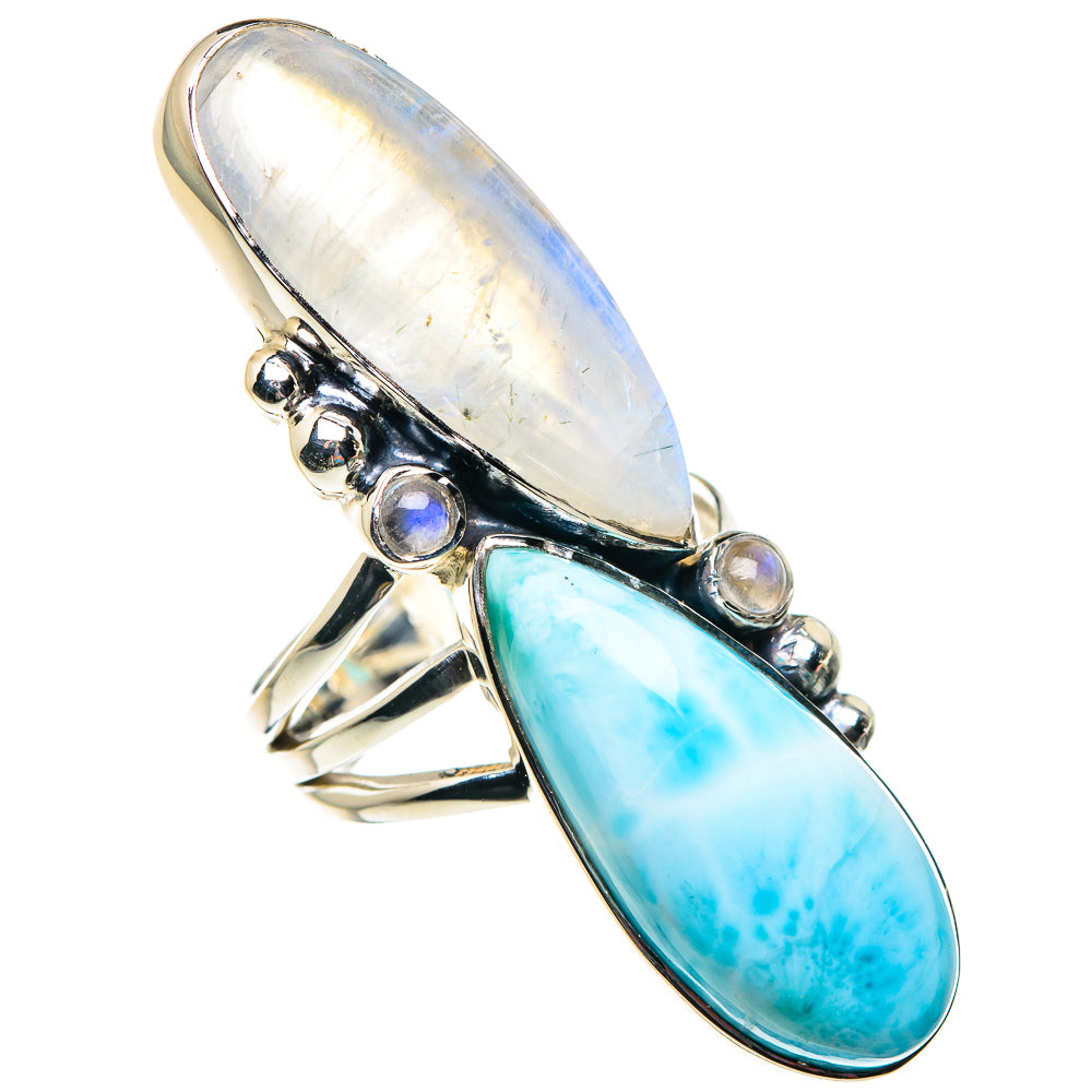 Larimar, Rainbow Moonstone Rings handcrafted by Anasilvercos - RING87500