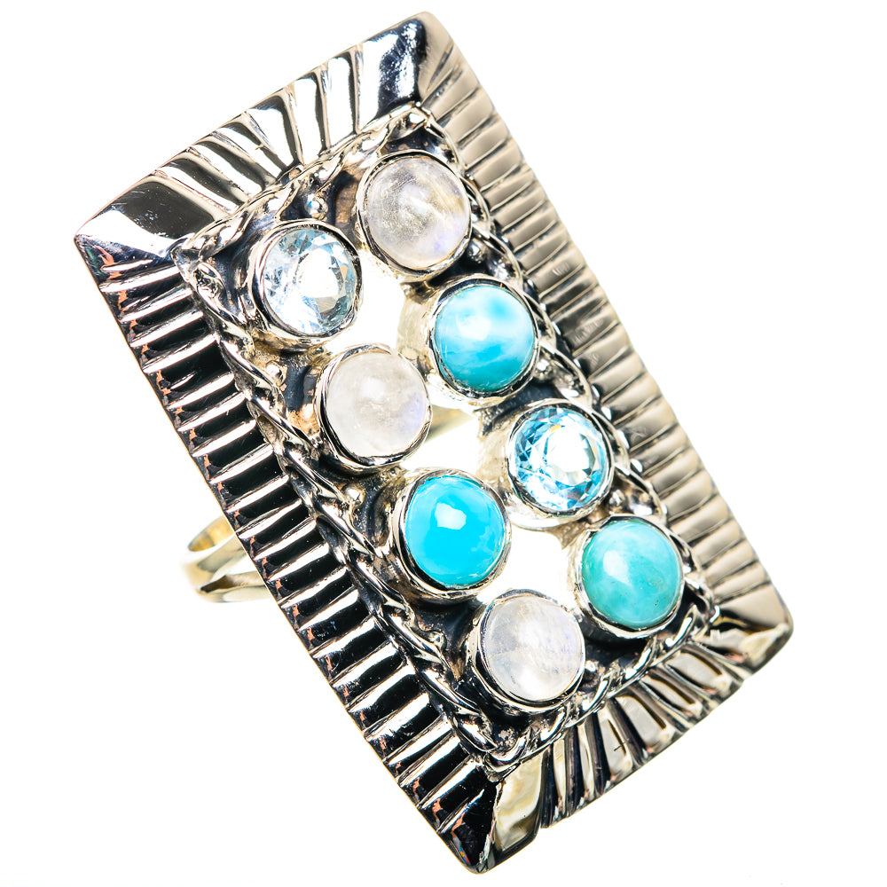 Larimar, Rainbow Moonstone, Blue Topaz Rings handcrafted by Anasilvercos - RING87512