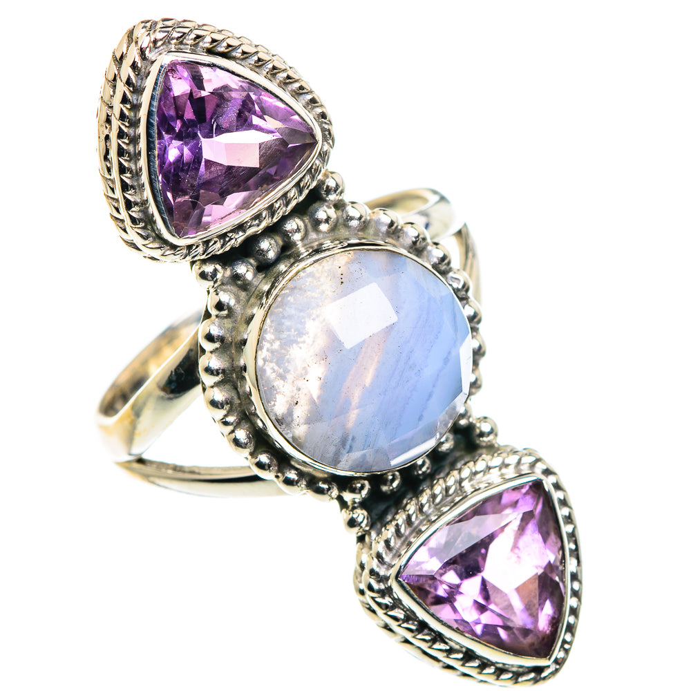 Blue Lace Agate Rings handcrafted by Anasilvercos - RING87635