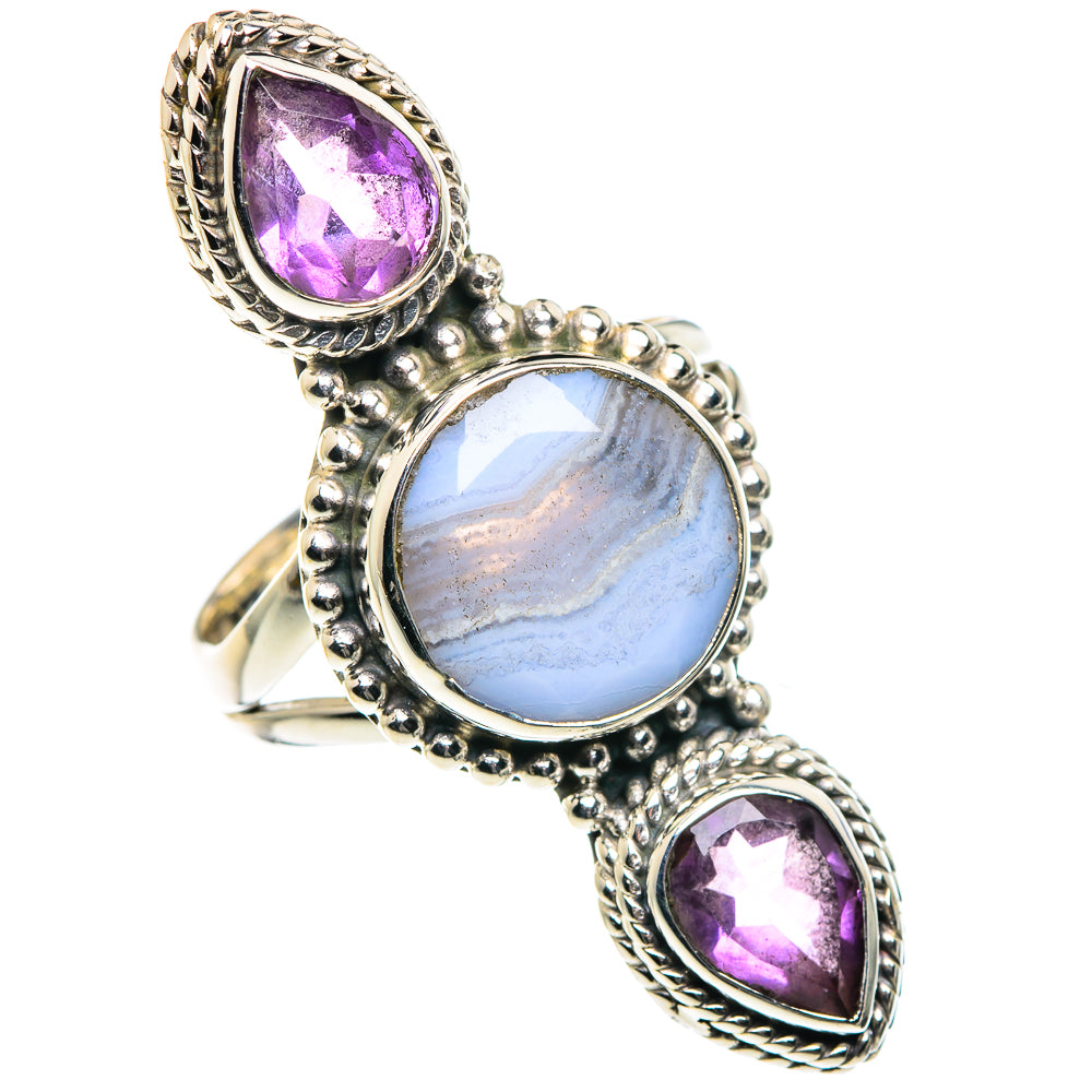 Blue Lace Agate Rings handcrafted by Anasilvercos - RING87665