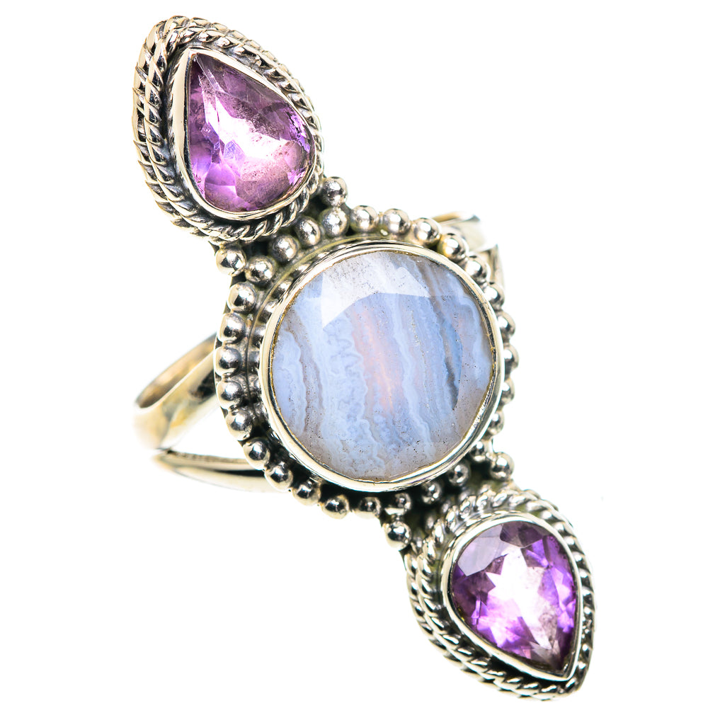 Blue Lace Agate Rings handcrafted by Anasilvercos - RING87694