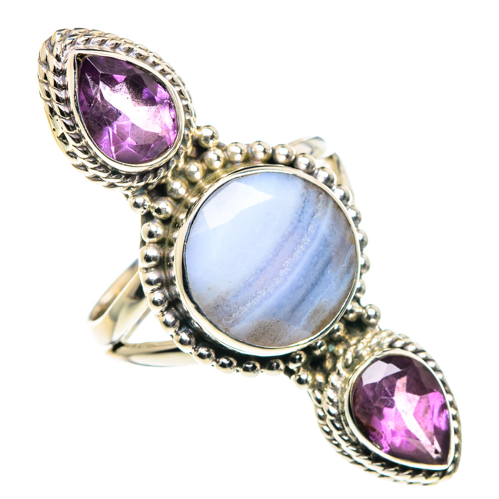 Blue Lace Agate Rings handcrafted by Anasilvercos - RING87702