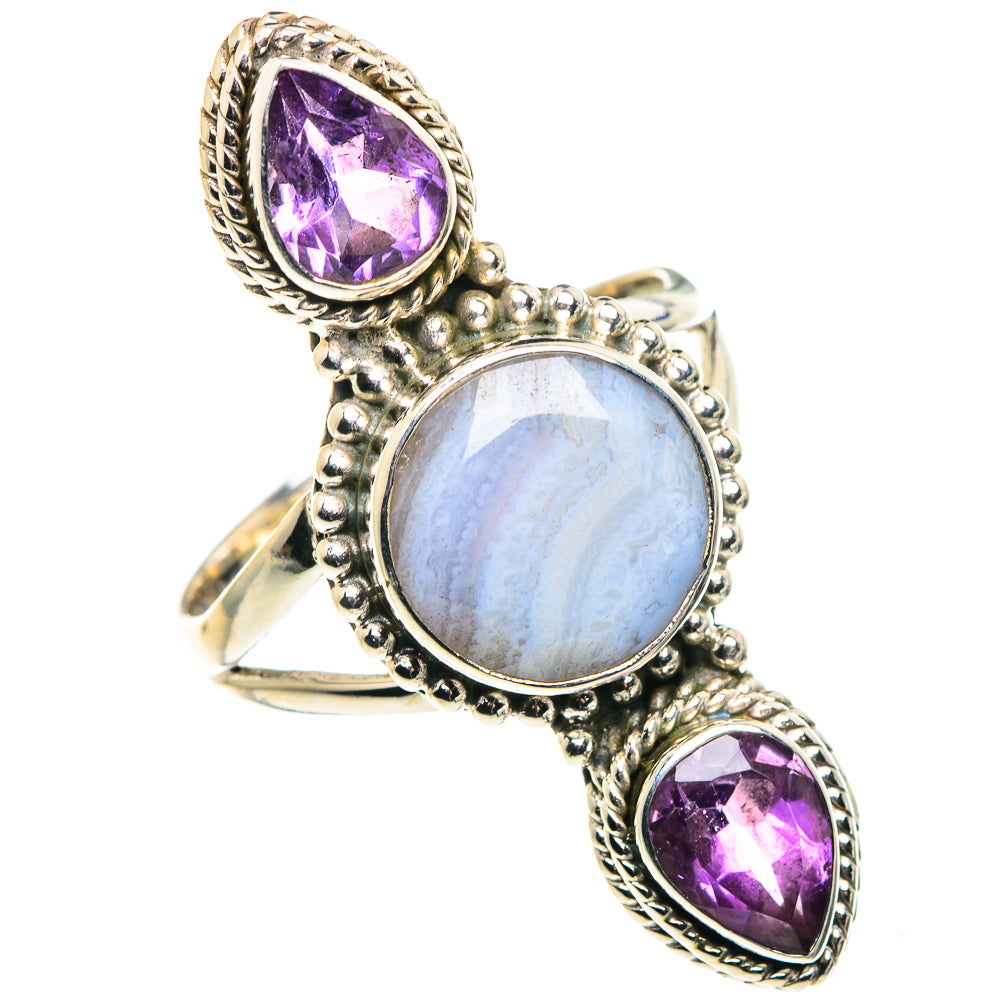 Blue Lace Agate Rings handcrafted by Anasilvercos - RING88022