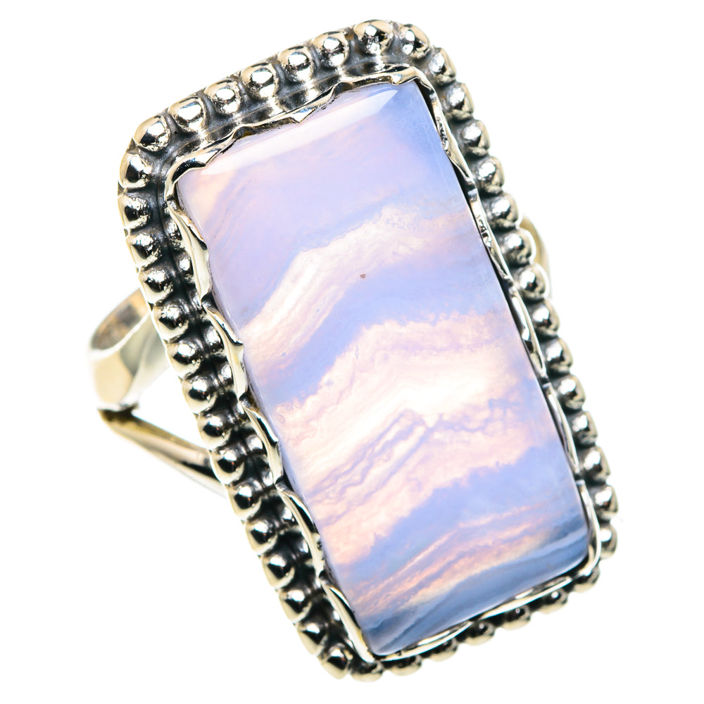 Blue Lace Agate Rings handcrafted by Anasilvercos - RING88055
