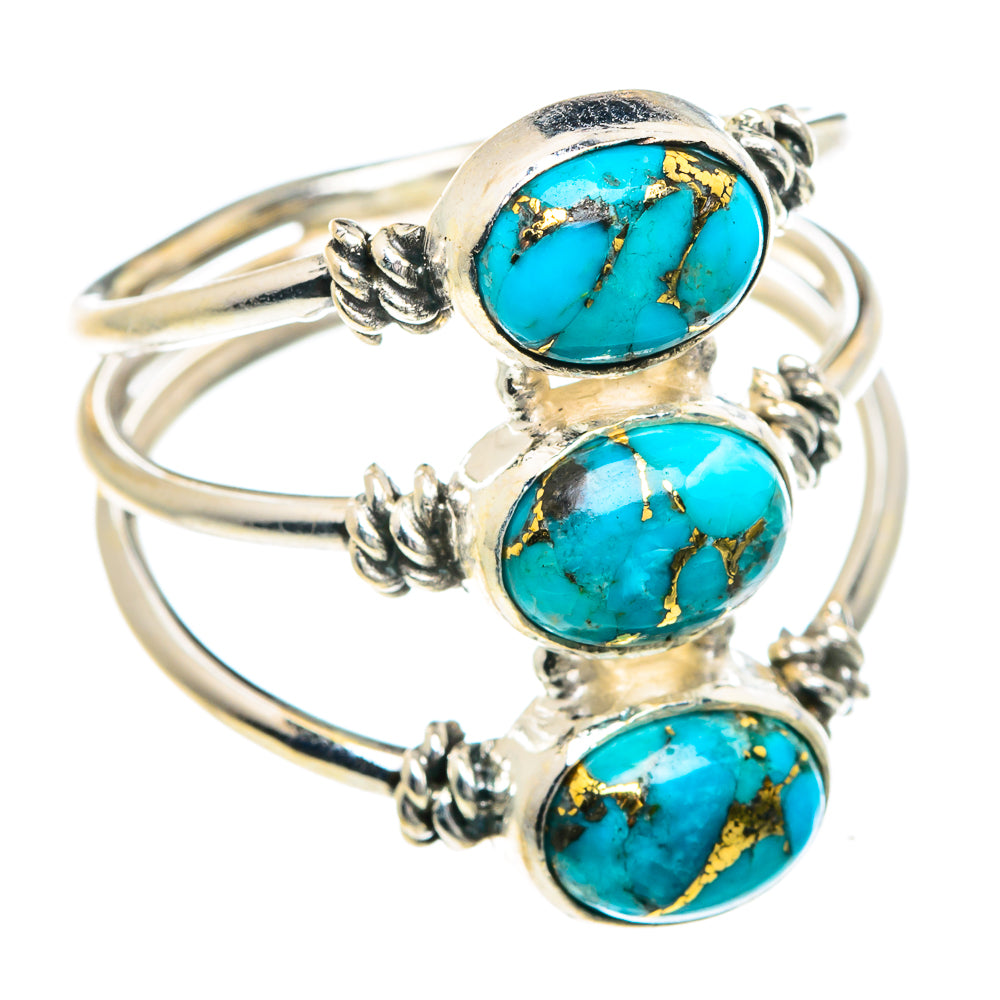 Blue Copper Composite Turquoise Rings handcrafted by Anasilvercos - RING88134