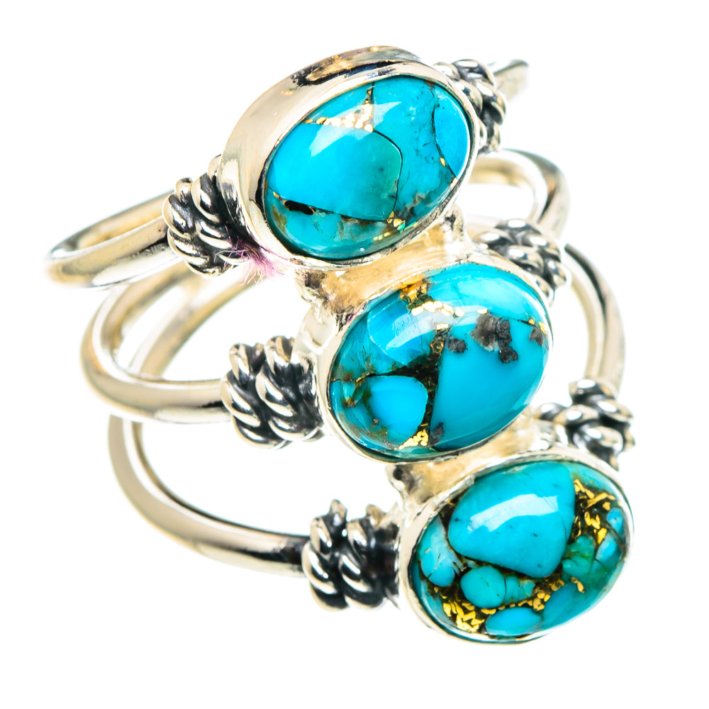 Blue Copper Composite Turquoise Rings handcrafted by Anasilvercos - RING88657