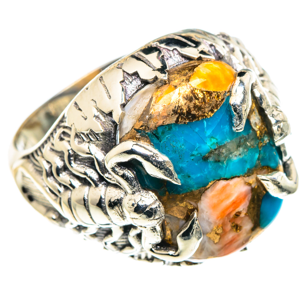 Blue Orange Copper Composite Turquoise Rings handcrafted by Anasilvercos - RING88720