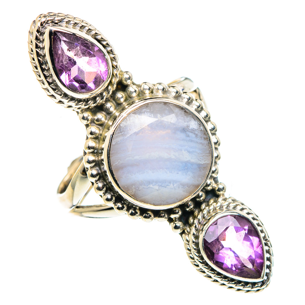 Blue Lace Agate Rings handcrafted by Anasilvercos - RING88747