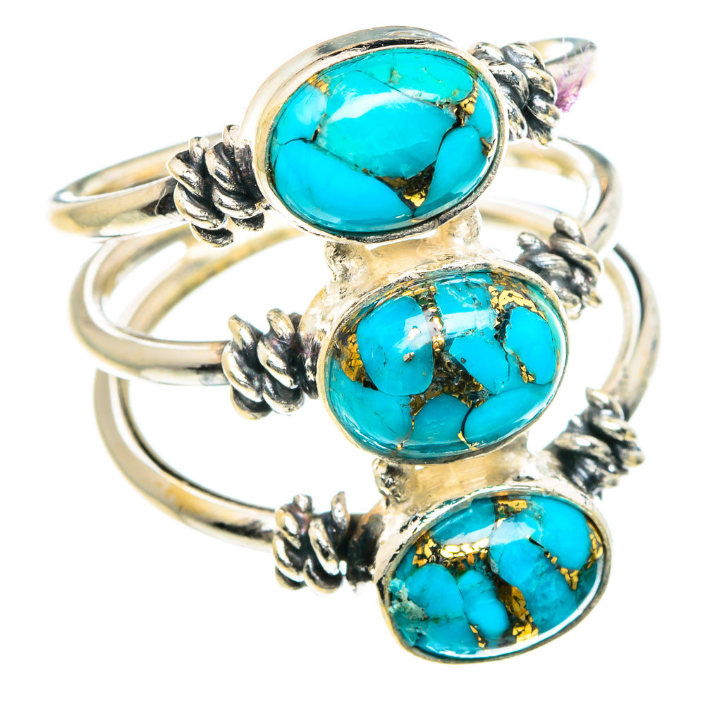 Blue Copper Composite Turquoise Rings handcrafted by Anasilvercos - RING88954