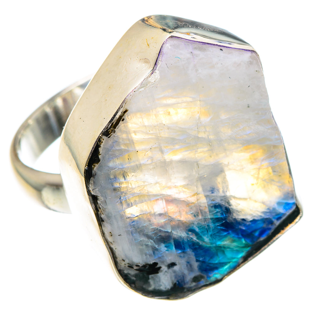 Rainbow Moonstone Rings handcrafted by Anasilvercos - RING89132
