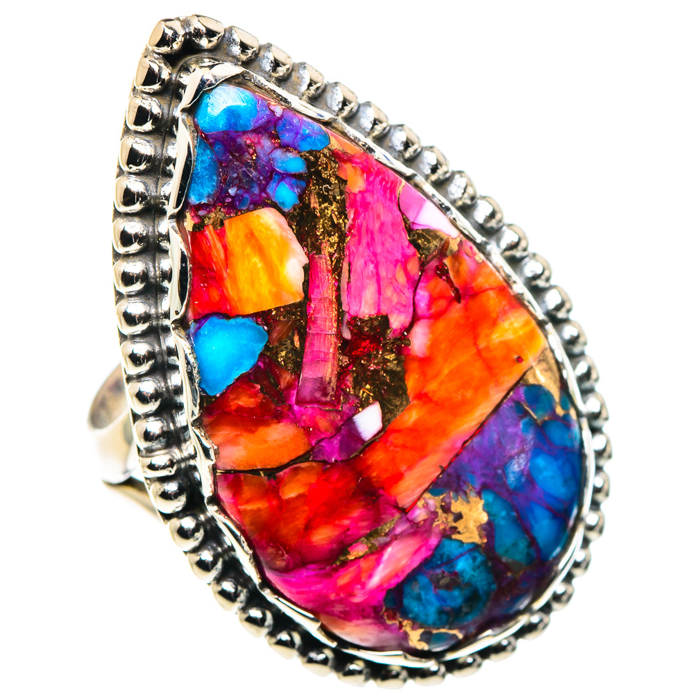 Kingman Pink Dahlia Turquoise Rings handcrafted by Anasilvercos - RING89598