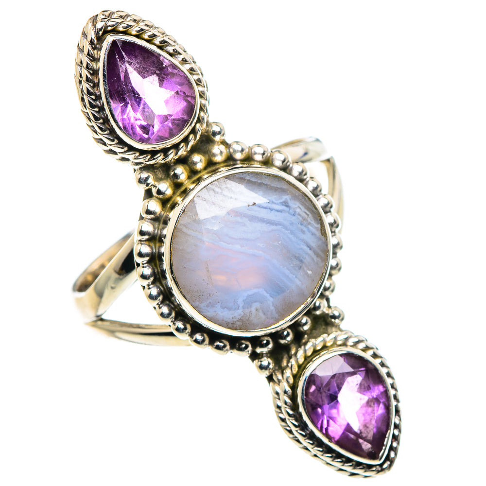 Blue Lace Agate Rings handcrafted by Anasilvercos - RING89628