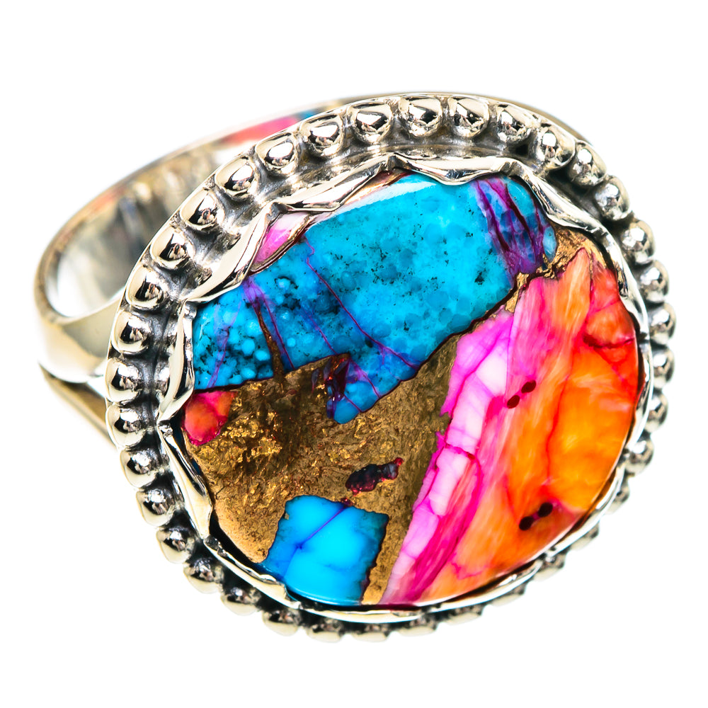 Kingman Pink Dahlia Turquoise Rings handcrafted by Anasilvercos - RING89738
